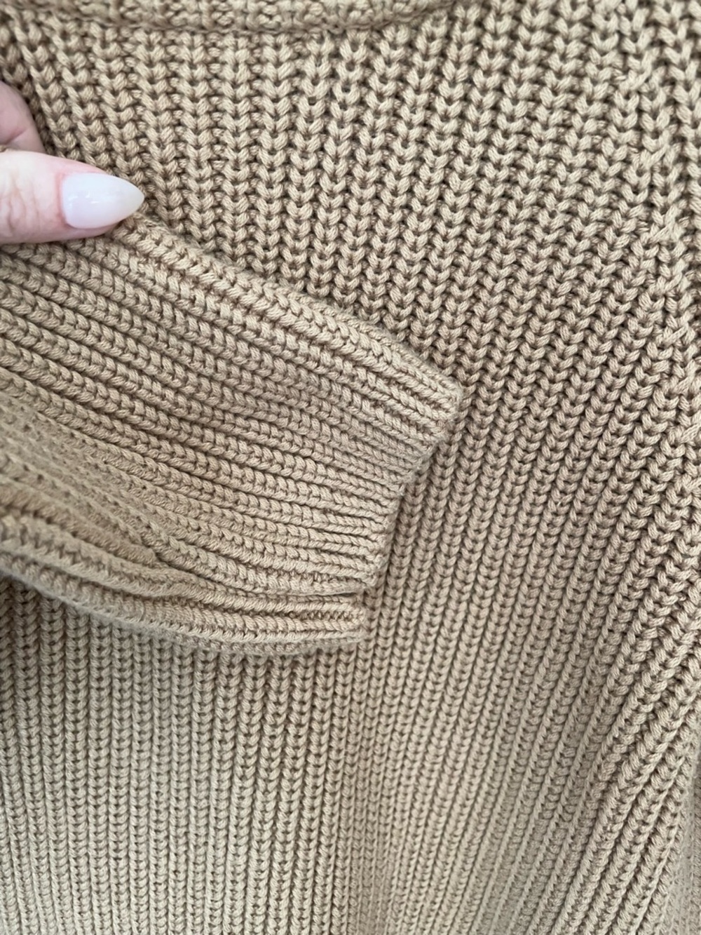 Quince Fisherman’s Cotton Knit Crewneck Sweater in Camel, Medium - Picture 2 of 5